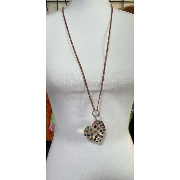 Betsey Johnson Lucite Crystal Puffed Heart Pendant Necklace 34" Valentines Gift - Picture 8 of 8